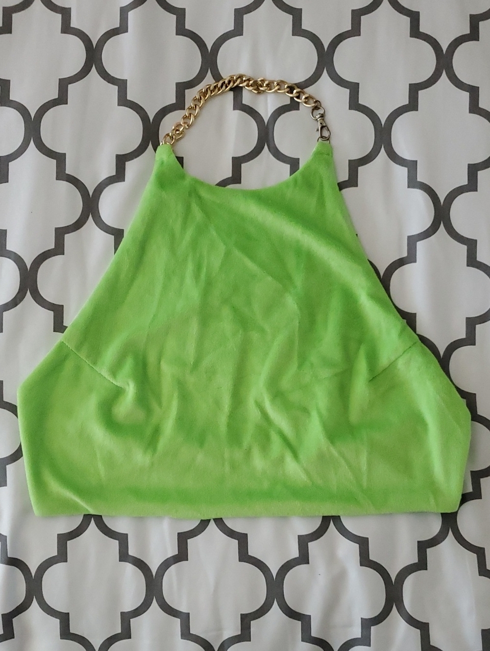 SHEIN Lime Green Halter Crop Top with Gold Chain Strap